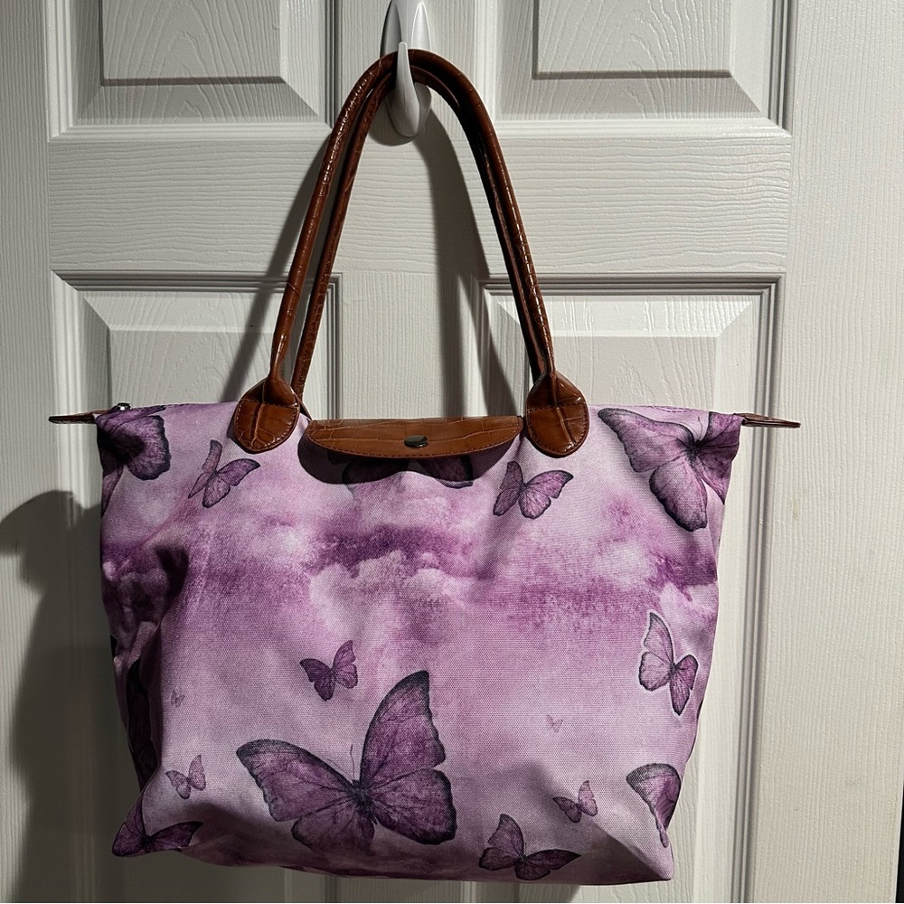 Chic Purple Butterfly Tote Bag